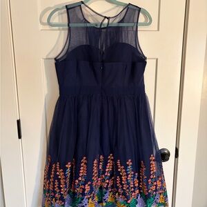 Modcloth Midnight Blue Dress with Sheer Overlay